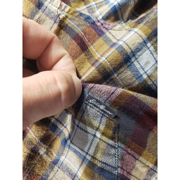 Eddie Bauer Men's Plaid Button Down Shirt - Brown, Gold, White - Picture 4 of 12